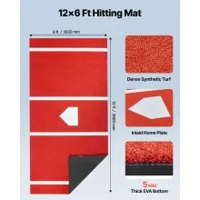 12x6 ft Baseball Hitting Mat Softball Batting Cage Mat Outdoor Training Red