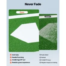 VEVOR Baseball Softball Hitting Batting Mat, 10' x 3.8' Indoor/Outdoor Softball Mat, Lined & Foam Backing Anti-Slip Anti-Fade Softball Training Aid, Portable Practice Mat with Tightening Rope, Green