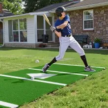 VEVOR Baseball Softball Hitting Batting Mat, 10' x 3.8' Indoor/Outdoor Softball Mat, Lined & Foam Backing Anti-Slip Anti-Fade Softball Training Aid, Portable Practice Mat with Tightening Rope, Green