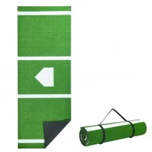 VEVOR Baseball Softball Hitting Batting Mat, 10' x 3.8' Indoor/Outdoor Softball Mat, Lined & Foam Backing Anti-Slip Anti-Fade Softball Training Aid, Portable Practice Mat with Tightening Rope, Green