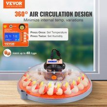VEVOR Egg Incubator, Incubators for Hatching Eggs, Automatic Egg Turner with Temperature and Humidity Control, 48 Eggs Poultry Hatcher with ABS Transparent Shell for Chicken, Duck, Quail
