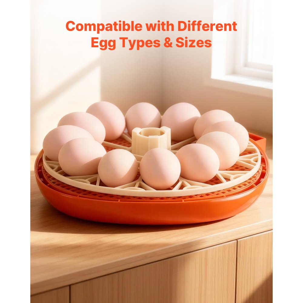VEVOR 12 Egg Incubator, Automatic Egg Turner with LED Candler, Temperature & Humidity Control, 360° View Clear Window, Poultry Eggs Incubator for Home Farm, Hatching Chicks Ducks Goose Quail
