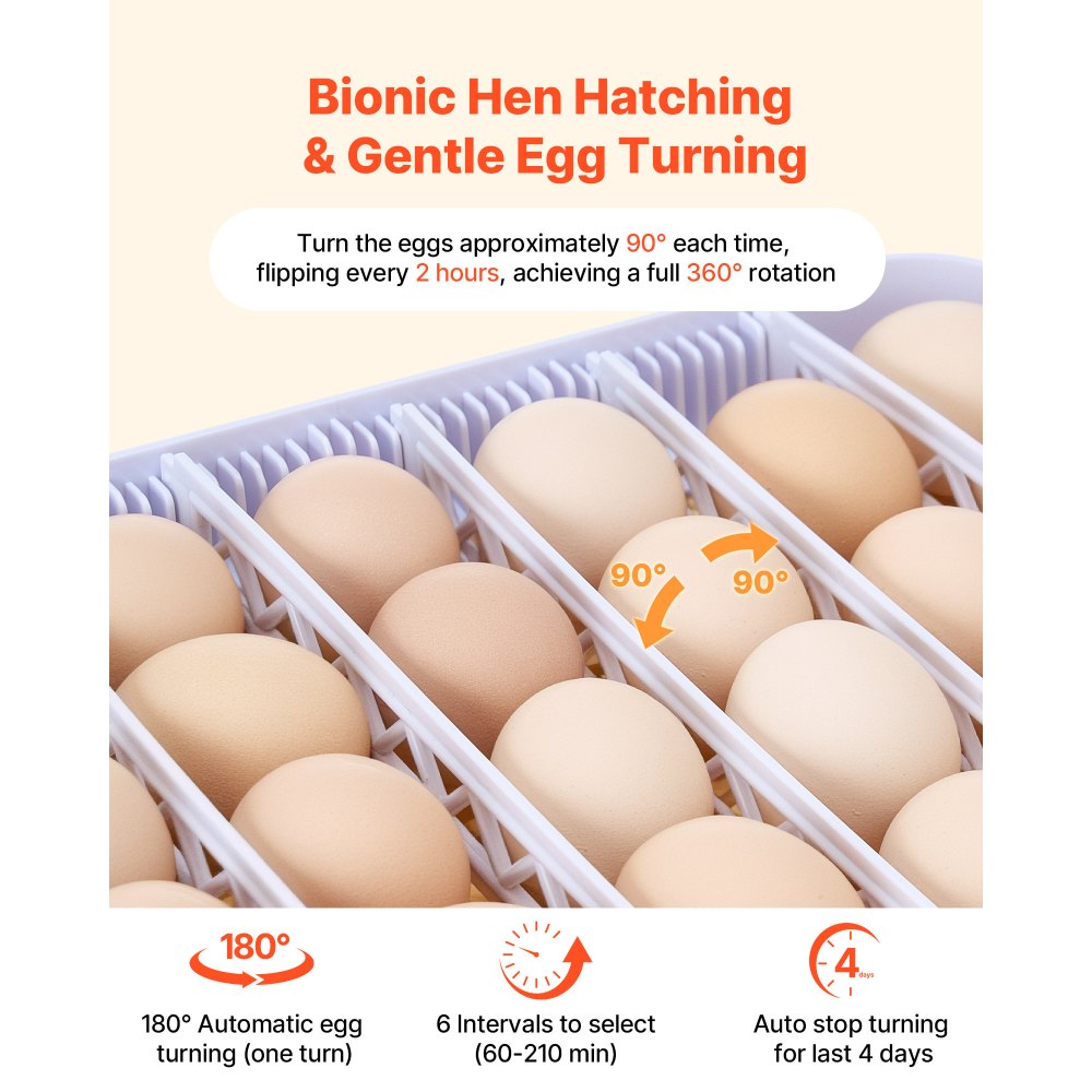 VEVOR 48 Egg Incubator, Automatic Egg Turner with LED Candler, Temperature Display & Auto Humidity Control, 360° View Clear Window, Poultry Eggs Incubator for Hatching Chicks Ducks Goose Quail