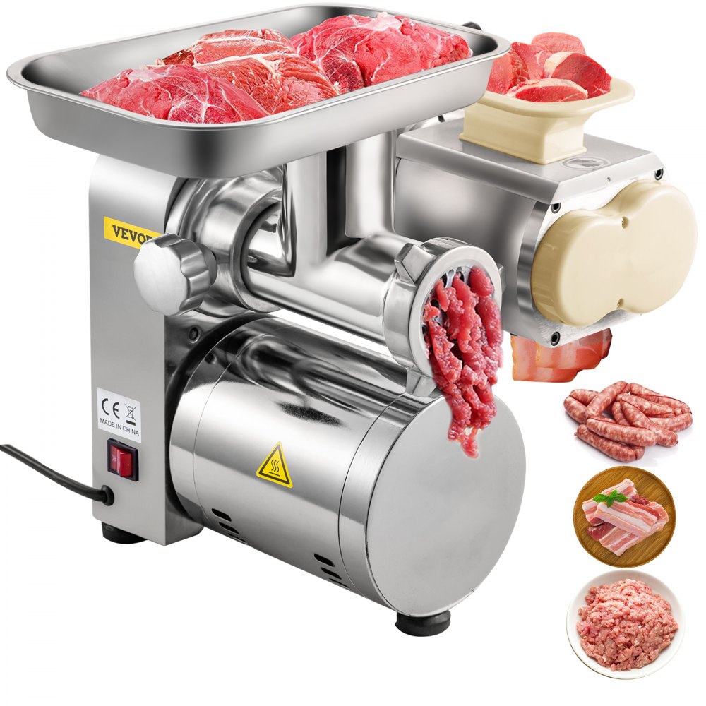 VEVOR 3 in 1 Electric 500LB/H Commercial Slicer 110V Stainless Steel 1100w Cutter Machine Heavy Duty Sausage Maker Grinder Meat Mincer, 12.6" 13.3" 12.6" inch, Silver