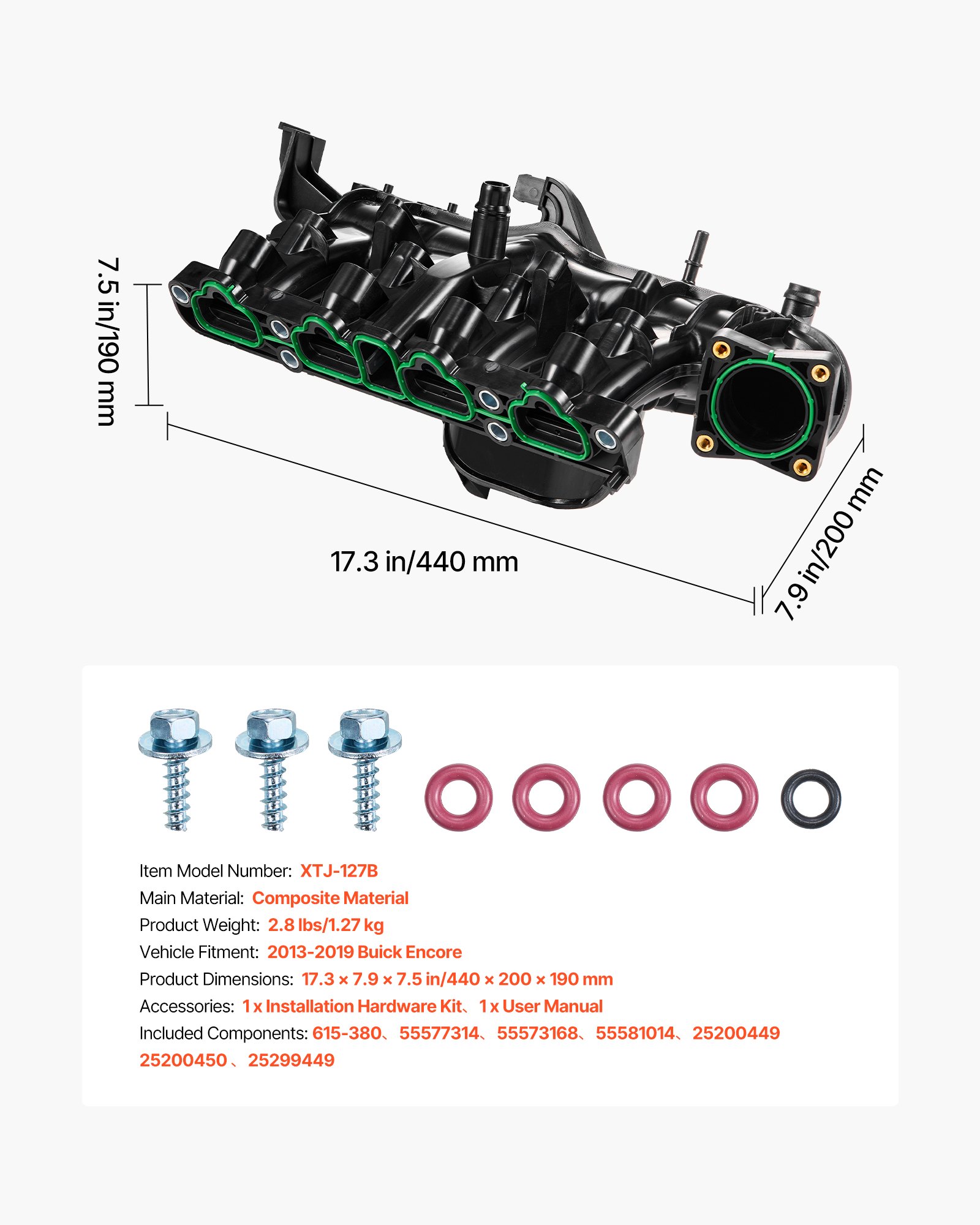 VEVOR Intake Manifold, with Gasket, Engine Intake Manifold Assembly Compatible with 2013-2019 Buick Encore, Replacement Replace 615-380, 55577314, 55573168, 55581014, 25200449, 25200450, 25299449