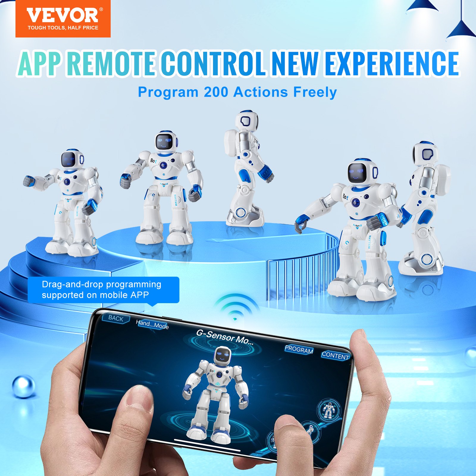 VEVOR RC Robot Toys for Kids, 2.4GHz Programmable Remote Control Smart Robot with Touch, Voice & APP Control, Interactive Singing Dancing Robot for Age 3 4 5 6 7 8 10 Year Old Boys Girls Birthday Gift