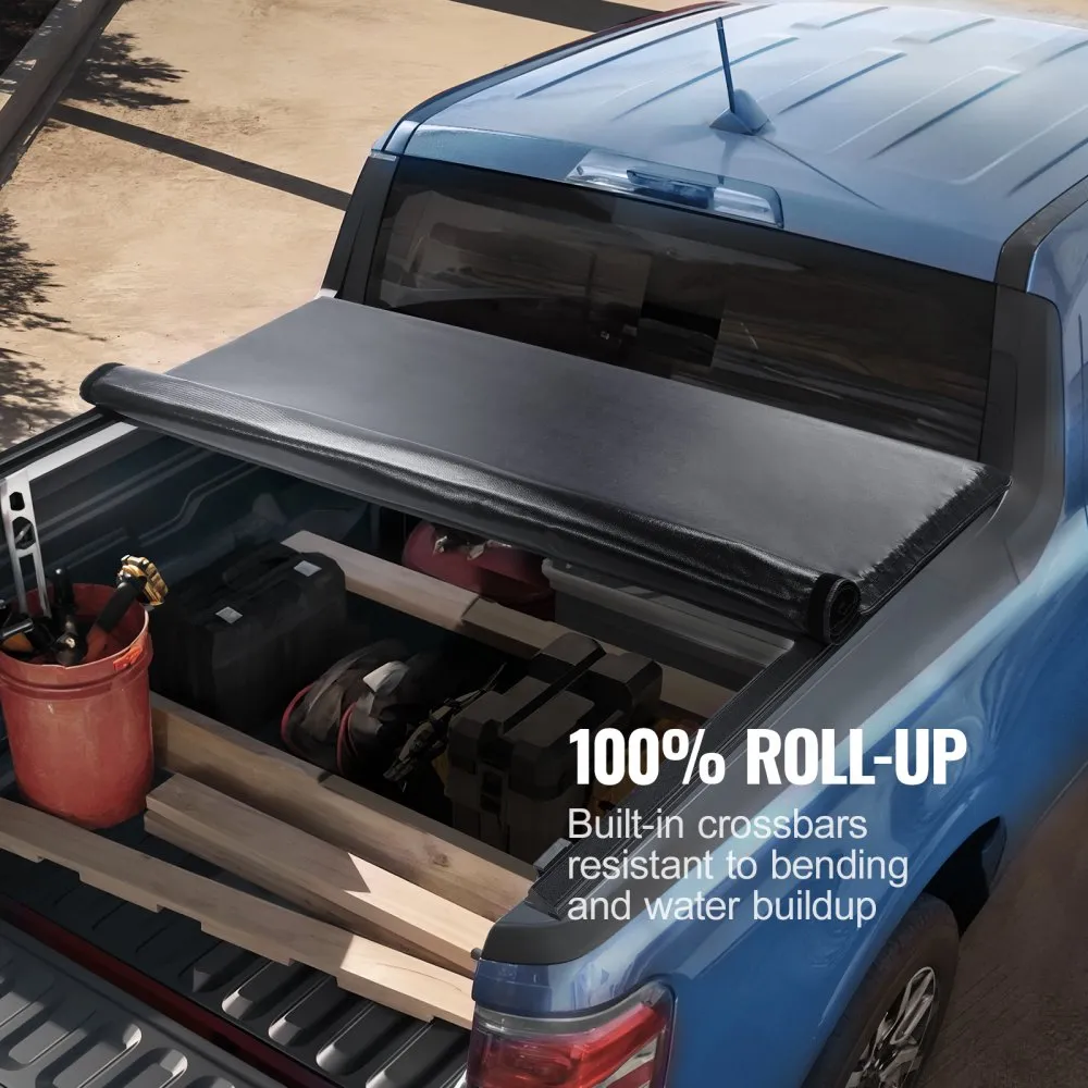 VEVOR Truck Bed Cover, Roll Up Truck Bed Tonneau Cover, Compatible with 2009-2024 Ford F-150 Styleside Bed, for 5.5 x 5.4 ft Bed, Soft PVC material, 100% Bed Access Roll Up Tonneau Cover