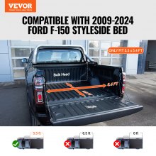 VEVOR Cubierta para caja de camión, cubierta enrollable para caja de camión, compatible con Ford F-150 Styleside 2009-2024, para caja de 5.5 x 5.4 pies, material de PVC suave, cubierta enrollable para caja de 100% acceso a la cama