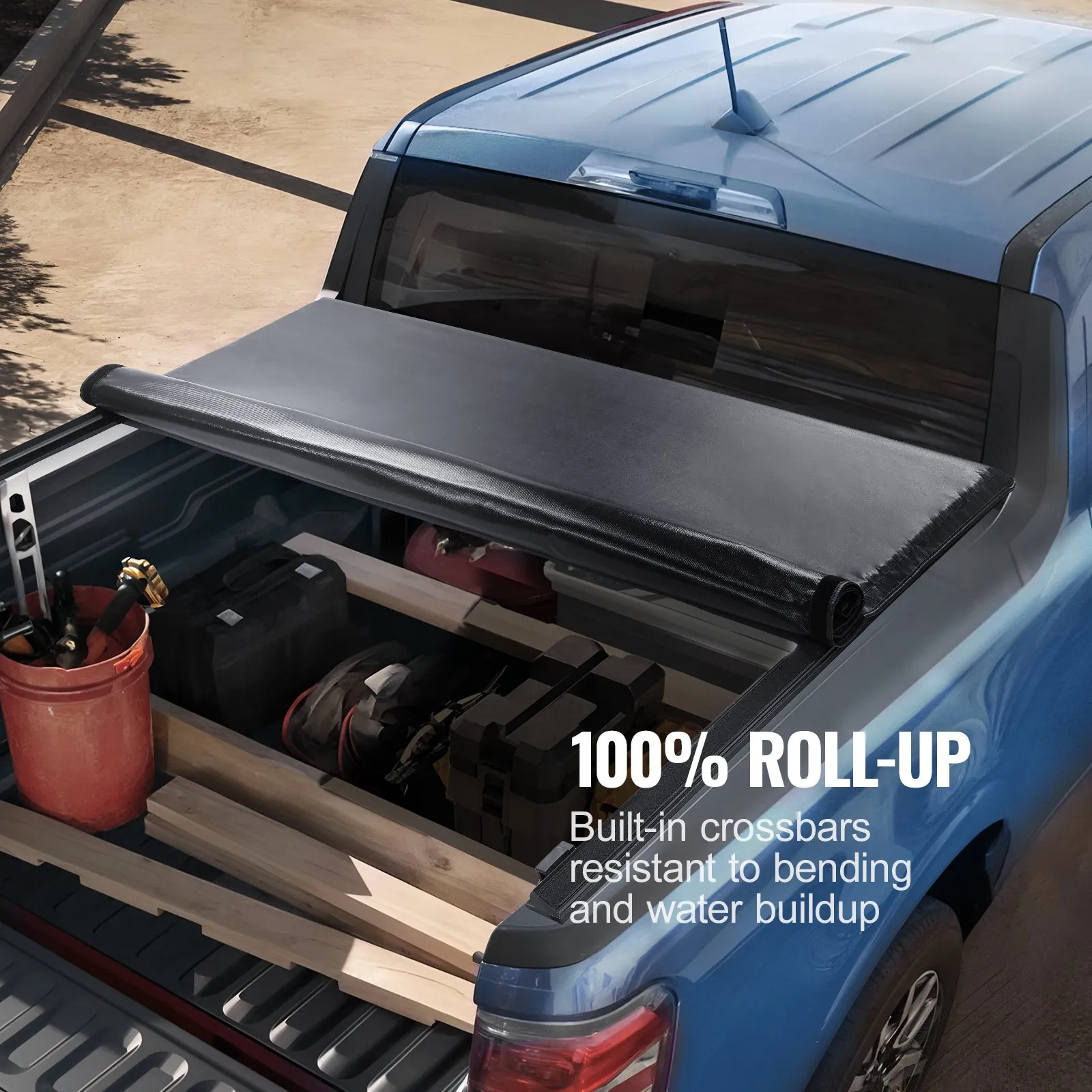 VEVOR Truck Bed Cover, Roll Up Truck Bed Tonneau Cover, Compatible with 2009-2024 Ford F-150 Styleside Bed, for 5.5 x 5.4 ft Bed, Soft PVC material, 100% Bed Access Roll Up Tonneau Cover