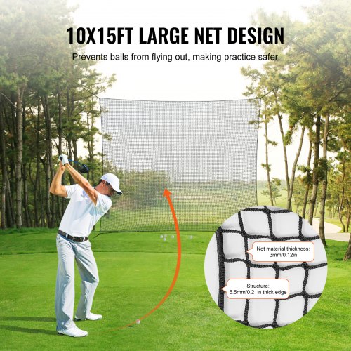 VEVOR 10x15ft Golf Practice Net Indoor Hitting Net for Baseball Hockey Soccer