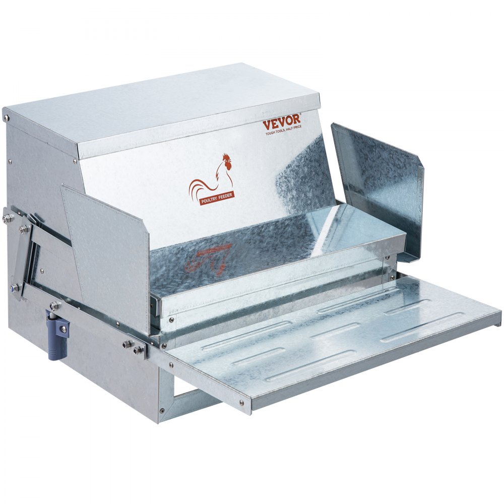 VEVOR automatic chicken feeder with galvanized metal design and step-on feeding tray.