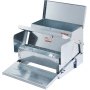 VEVOR automatic chicken feeder made of galvanized steel with a hinged lid and feeding trough.
