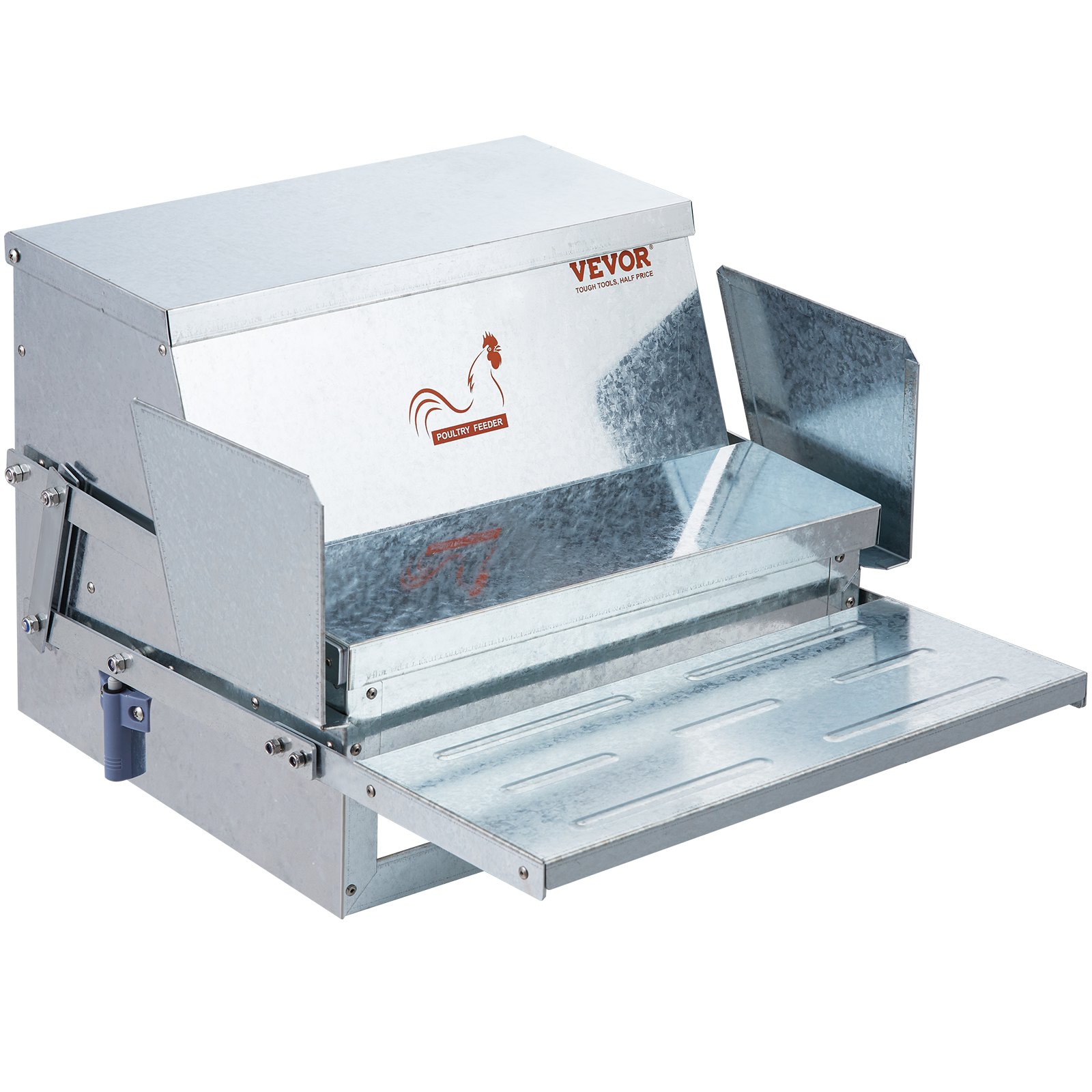 VEVOR automatic chicken feeder with galvanized metal design and step-on feeding tray.
