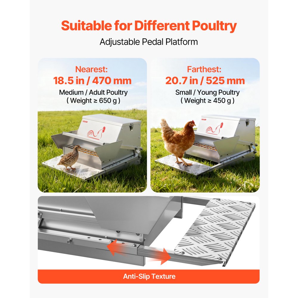 VEVOR Automatic Chicken Feeder, 11.34 kg Capacity, Rainproof Treadle Poultry Feeder with Lockable Lid, No Waste, Galvanized Steel Construction, Outdoor Use, for Chicken, Bantams, Poultry, Pheasants