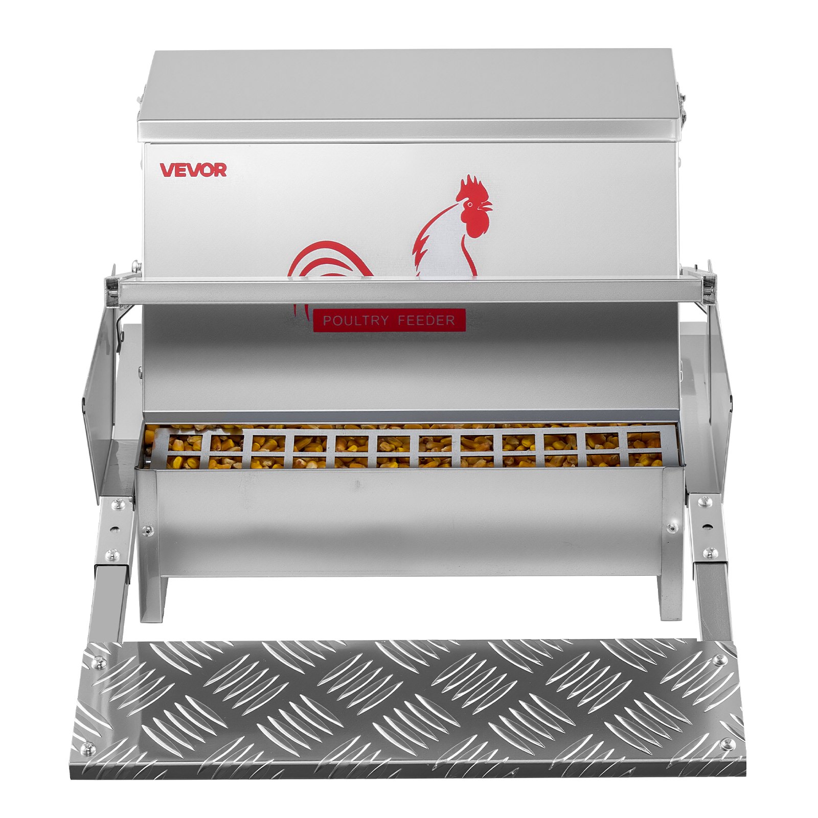 VEVOR Automatic Chicken Feeder, 11.34 kg Capacity, Rainproof Treadle Poultry Feeder with Lockable Lid, No Waste, Galvanized Steel Construction, Outdoor Use, for Chicken, Bantams, Poultry, Pheasants