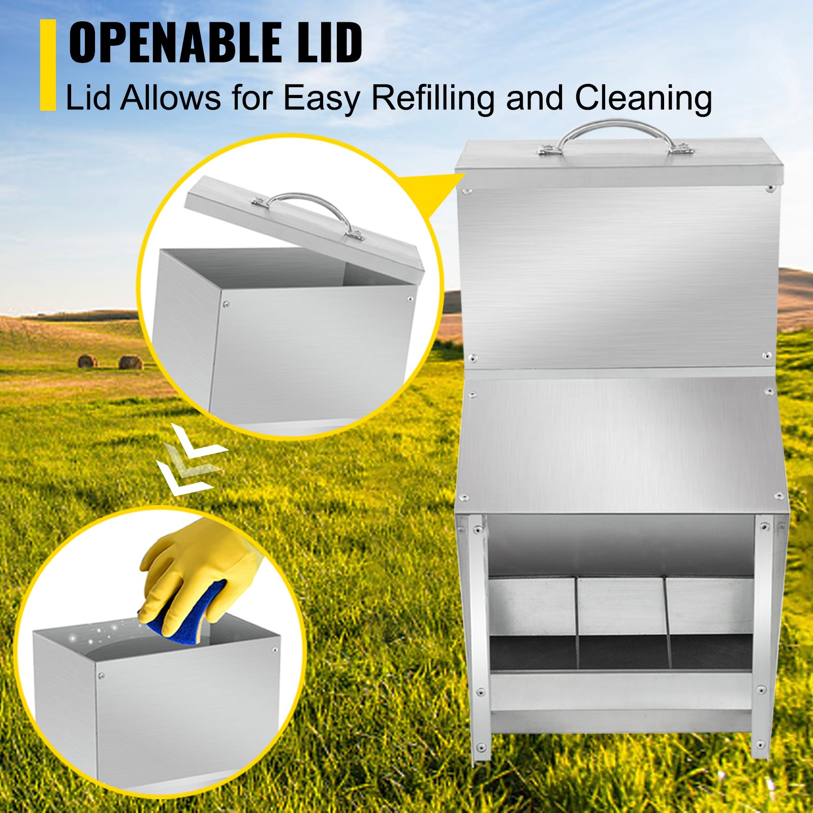 VEVOR Galvanized Poultry Feeder Holds 5.2kg of Feed Chicken Feeders No Waste 16x21.1x32.77cm Hanging Chicken Feeder with Lid Weatherproof Outdoor Coop Food Dispenser for Duck