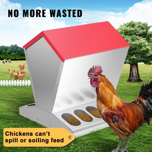 VEVOR Galvanized Poultry Feeder 25lbs Capacity Chicken Feeder No Waste 22lbs Chicken Feeder with Lid 11.75x11.75x15.75in Chicken Feeder and Water for 10 Chickens Automatic Poultry Feeder Outdoor