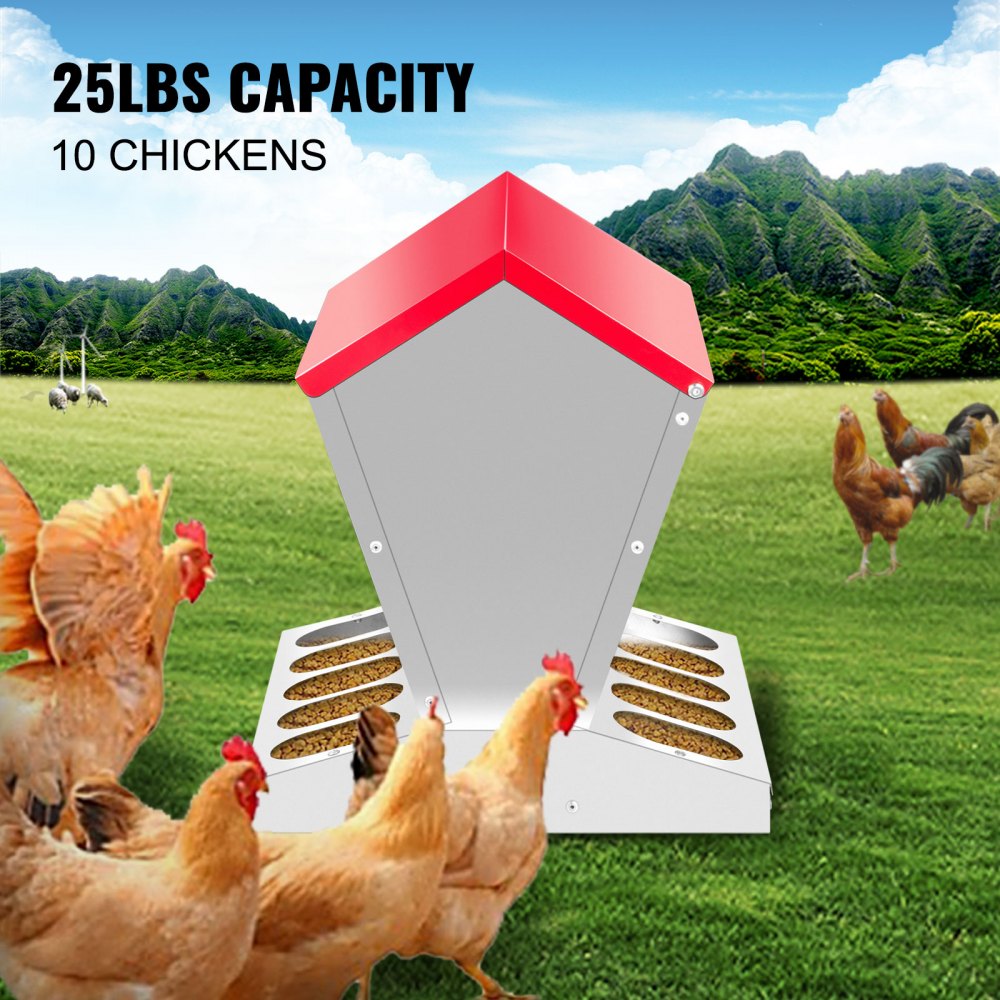 VEVOR Galvanized Poultry Feeder Chicken Feeder No Waste 25lbs Metal Feeder