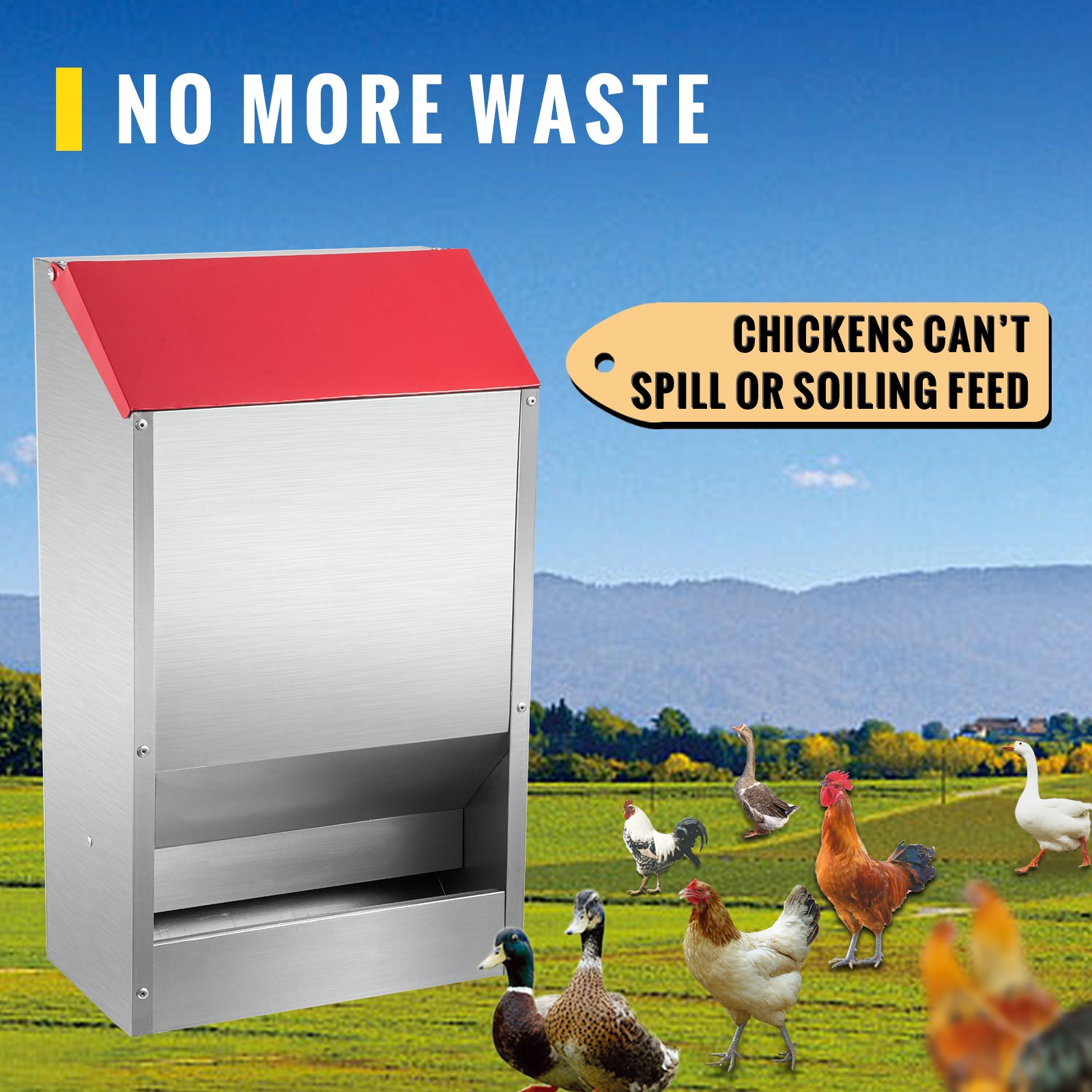 VEVOR Galvanized Poultry Feeder Chicken Feeder No Waste 22.6 kg Metal Feeder