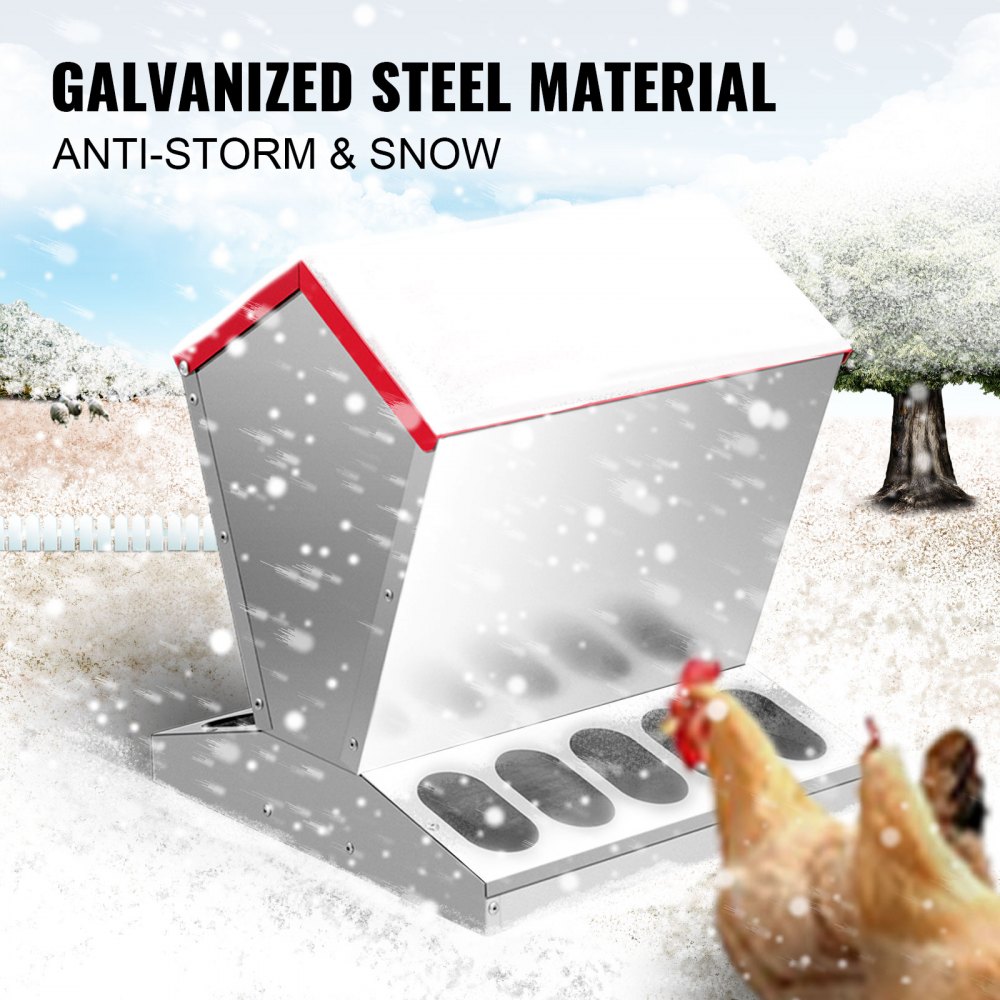 VEVOR Galvanized Poultry Feeder 55lbs Capacity Chicken Feeder No Waste 55 lbs Chicken Feeder with Lid 15.17x15.17x17.7 in Chicken Feeder and Water for 10 Chickens Automatic Poultry Feeder Outdoor
