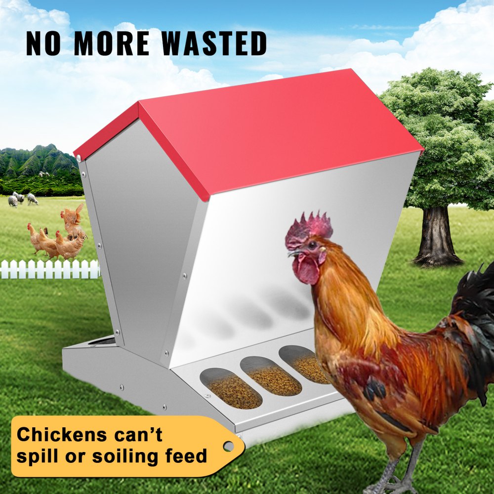 VEVOR Galvanized Poultry Feeder 55lbs Capacity Chicken Feeder No Waste 55 lbs Chicken Feeder with Lid 15.17x15.17x17.7 in Chicken Feeder and Water for 10 Chickens Automatic Poultry Feeder Outdoor