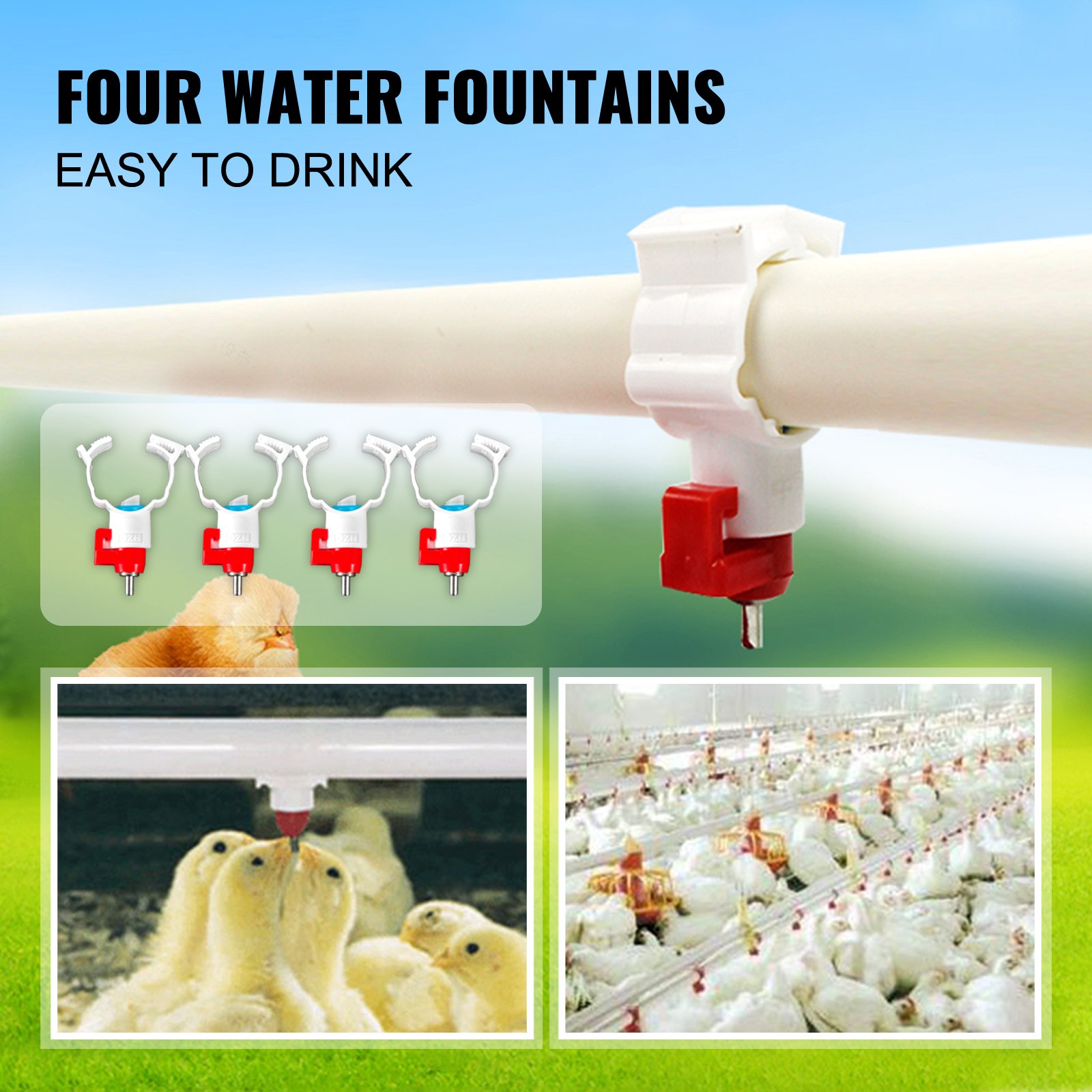 VEVOR Galvanized Poultry Feeder 55lbs Capacity Chicken Feeder No Waste 55 lbs Chicken Feeder with Lid 15.17x15.17x17.7 in Chicken Feeder and Water for 10 Chickens Automatic Poultry Feeder Outdoor