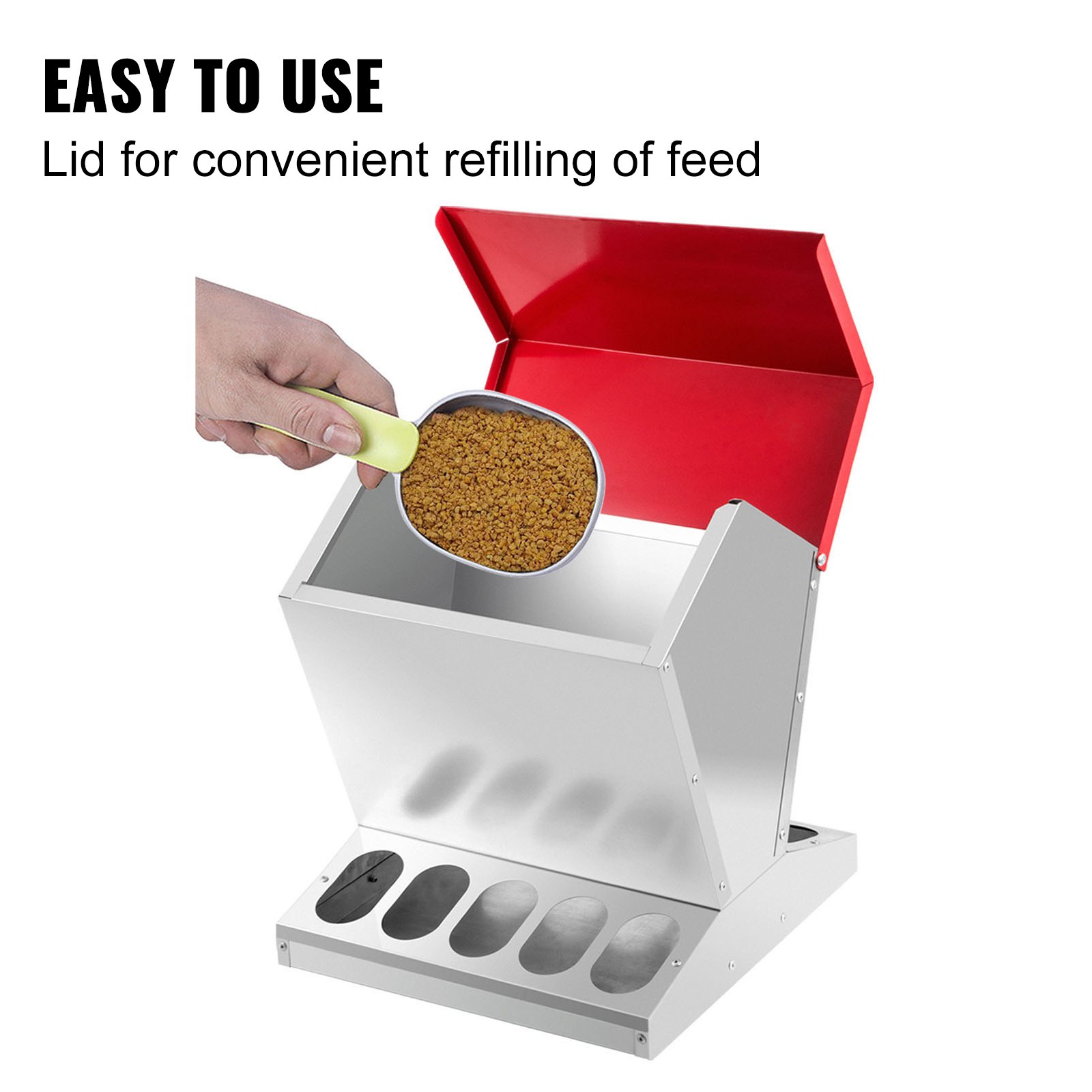 VEVOR Galvanized Poultry Feeder 55lbs Capacity Chicken Feeder No Waste 55 lbs Chicken Feeder with Lid 15.17x15.17x17.7 in Chicken Feeder and Water for 10 Chickens Automatic Poultry Feeder Outdoor