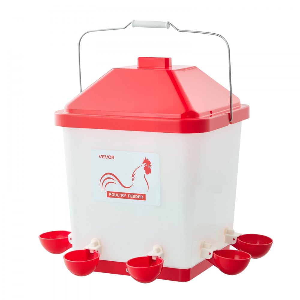 VEVOR 19L Automatic Chicken Waterer, 6 Water Ports, Automatic-Fill Water Cup, Automatic Gravity Waterer with Convenient Handle Sealed Rubber Ring, Waterproof PP Material, No Waste Design, for Chicken