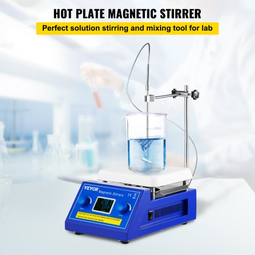 VEVOR Magnetic Stirrer Hot Plate, 5000ml Capacity 320°C/608°F Max Temp Ceramic Coated Lab Stirrer 200-2000RPM Digital Magnetic Stirrer with Support Stand, Temp Probe Sensor and Stirring Bar
