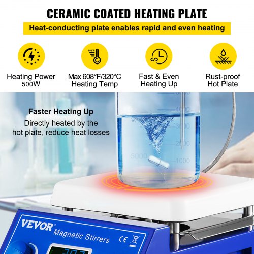 VEVOR Hotplate Magnetic Stirrer, 200-2000RPM Adjustable Speed, 5L Large Stirring Capacity w/ LED Display, Lab Magnetic Stirrer w/ Max 608°F/320°C Heating Temperature, for Lab Liquid Heating and Mixing