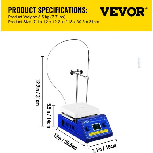 VEVOR Hotplate Magnetic Stirrer, 200-2000RPM Adjustable Speed, 5L Stirring Capacity w/ LED Display, Lab Magnetic Stirrer w/ Max 608°F/320°C Heating Temperature, Support Stand Included, for Lab Mixing