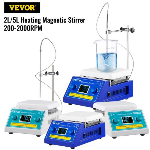 VEVOR Magnetic Stirrer Hot Plate, 2000ml Stirring Capacity Max 572°F Heating Hotplate Magnetic Stirrer 200-2000 RPM Magnetic Stirrer Magnetic Mixer with Support Stand Stirring Bar for Lab College