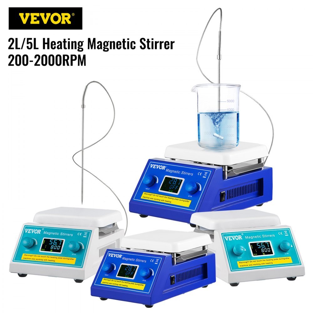 Agitator magnetic VEVOR Placă fierbinte, 200-2000 RPM Agitator magnetic cu plită de încălzire digitală, Agitator cu placă de încălzire de laborator 2L, Temperatura de încălzire max 572°F / 300°C Putere de încălzire 500W, pentru amestecarea lichidelor de laborator