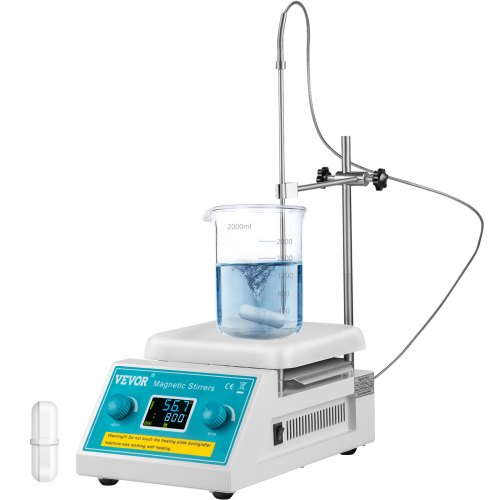 VEVOR Magnetic Stirrer Hot Plate, 200-2000 RPM Digital Hotplate Magnetic Stirrer, 2L Lab Heating Plate Stirrer w/ Support Stand, Max 572°F / 300°C Heating Temperature 500W Heating Power for Lab Mixing