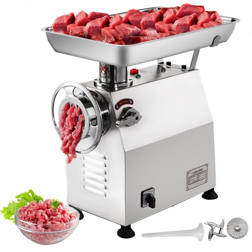 VEVOR Commercial Meat Grinder 770lbs/h Electric Sausage Maker 2200W Stainless Steel With 2 Grinding Heads & 2 Blades For Restaurants, Supermarkets, Fast Food Stores, Butcher Shops,Silver