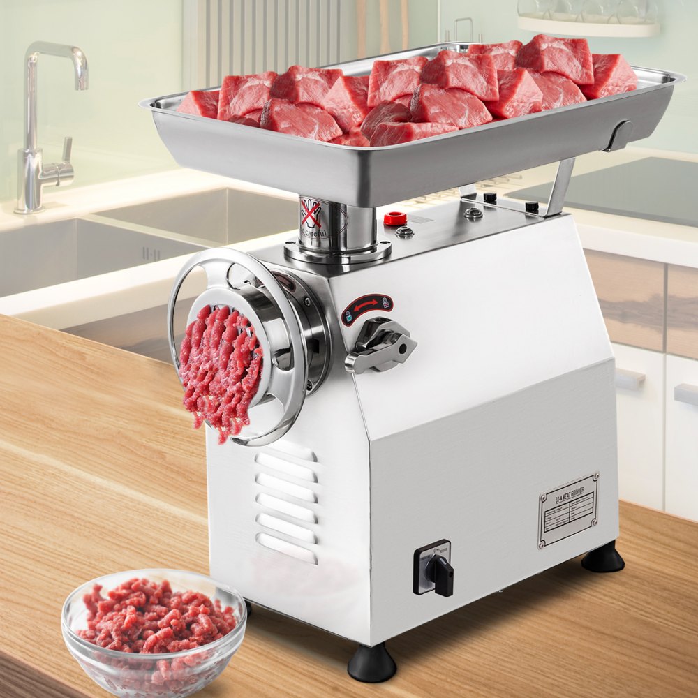 VEVOR Commercial Meat Grinder 770lbs/h Electric Sausage Maker 2200W Stainless Steel With 2 Grinding Heads & 2 Blades For Restaurants, Supermarkets, Fast Food Stores, Butcher Shops,Silver