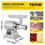VEVOR Electric Meat Grinder,331 Lbs/Hour 1100W Meat Grinder Machine 225r/min electric meat mincer with?2?Grinding?Plates,?Sausage?Kit Set Meat Grinder Heavy Duty, Home Kitchen & Commercial Use Silver