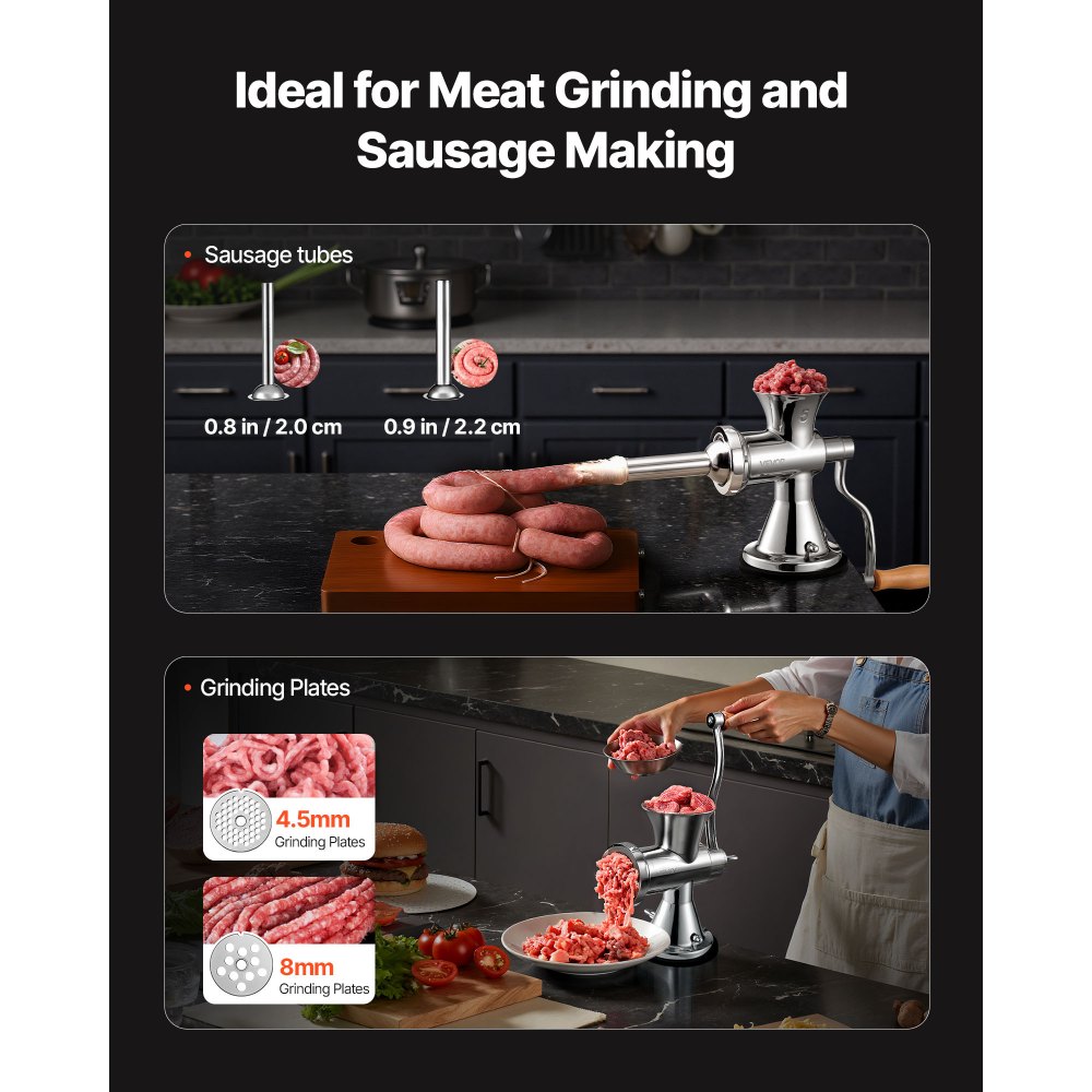 VEVOR Meat Grinder Manual 304 Stainless Steel Hand Operated Meat Grinder Multifunctional Crank Sausage Maker Coffee Powder Grinder for Household for Beef Chicken Pepper Mushroom Coffee