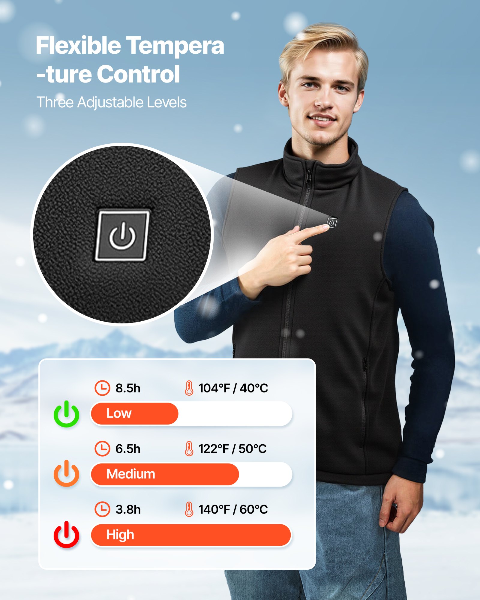 VEVOR Heated Vest, Men Electric Heating Vest with 16000 mAh Battery Pack, 6 Heating Zones Lightweight Rechargeable Winter-Vest with 3 Levels, for Outdoor Hiking Camping Fishing Skiing, Size L