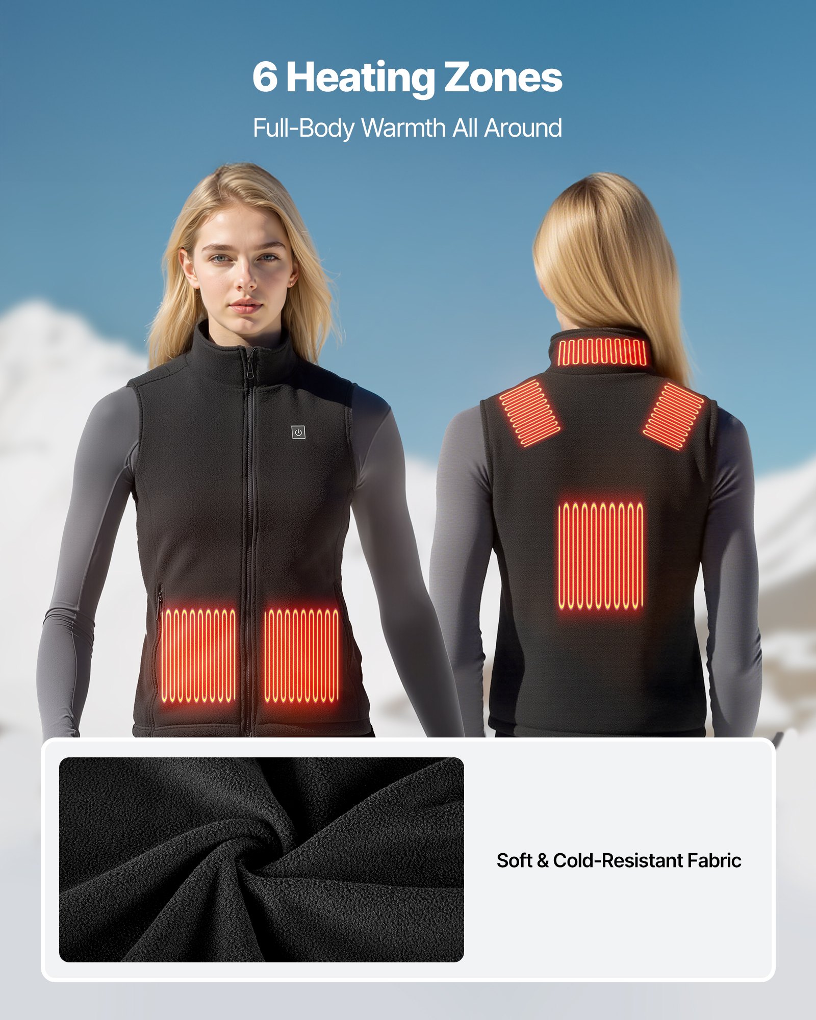 VEVOR Heated Vest, Women Electric Heating Vest with 16000 mAh Battery Pack, 6 Heating Zones Lightweight Rechargeable Winter-Vest with 3 Levels, for Outdoor Hiking Camping Fishing Skiing, Size L