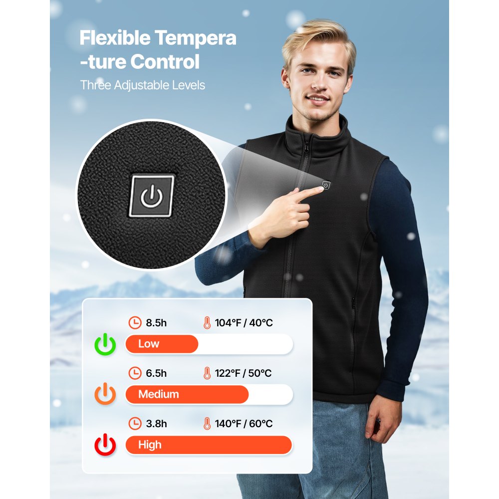 VEVOR Heated Vest, Men Electric Heating Vest with 16000 mAh Battery Pack, 6 Heating Zones Lightweight Rechargeable Winter-Vest with 3 Levels, for Outdoor Hiking Camping Fishing Skiing, Size M