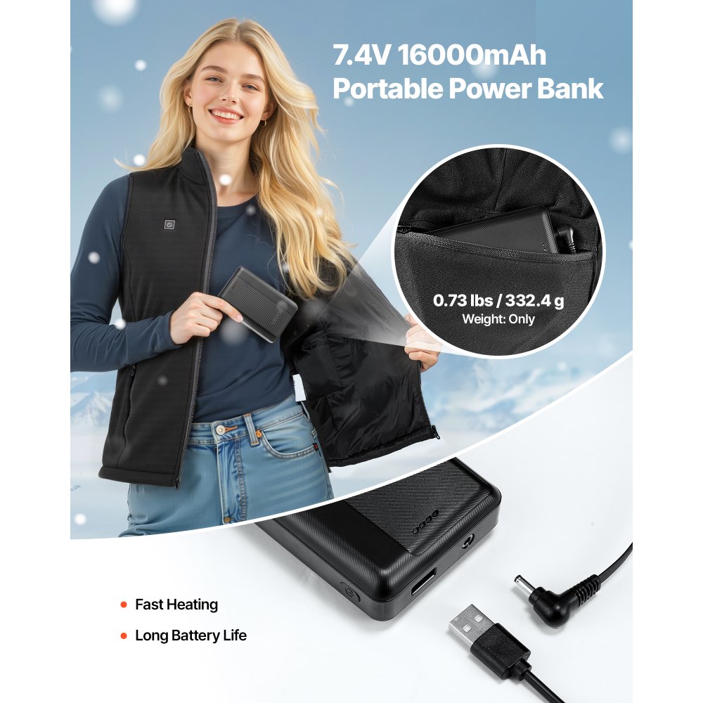 VEVOR Heated Vest, Women Electric Heating Vest with 16000 mAh Battery Pack, 6 Heating Zones Lightweight Rechargeable Winter-Vest with 3 Levels, for Outdoor Hiking Camping Fishing Skiing, Size M