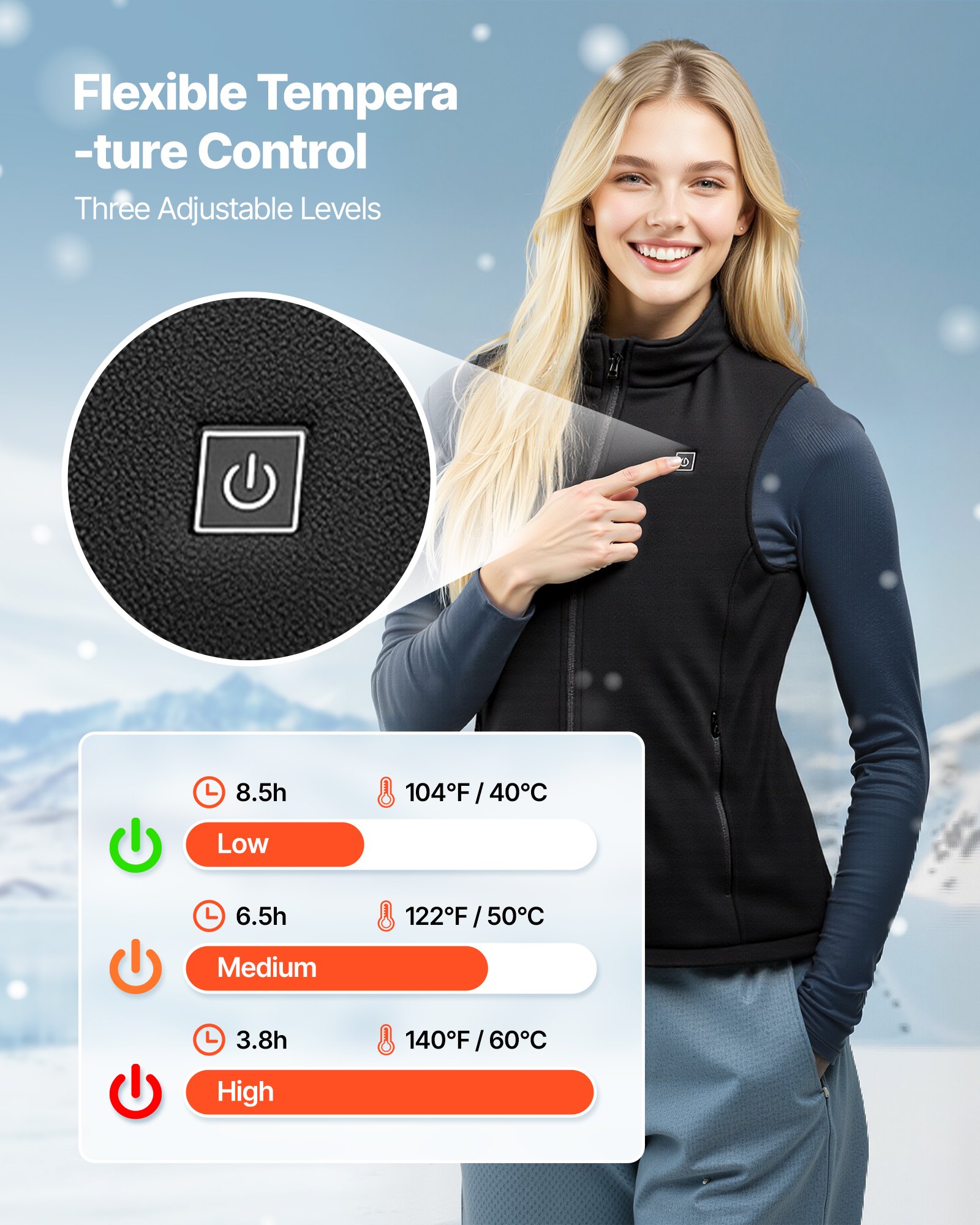 VEVOR Heated Vest, Women Electric Heating Vest with 16000 mAh Battery Pack, 6 Heating Zones Lightweight Rechargeable Winter-Vest with 3 Levels, for Outdoor Hiking Camping Fishing Skiing, Size M