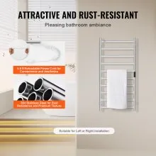 VEVOR - Toallero calefactable de pared con 10 barras, color plateado