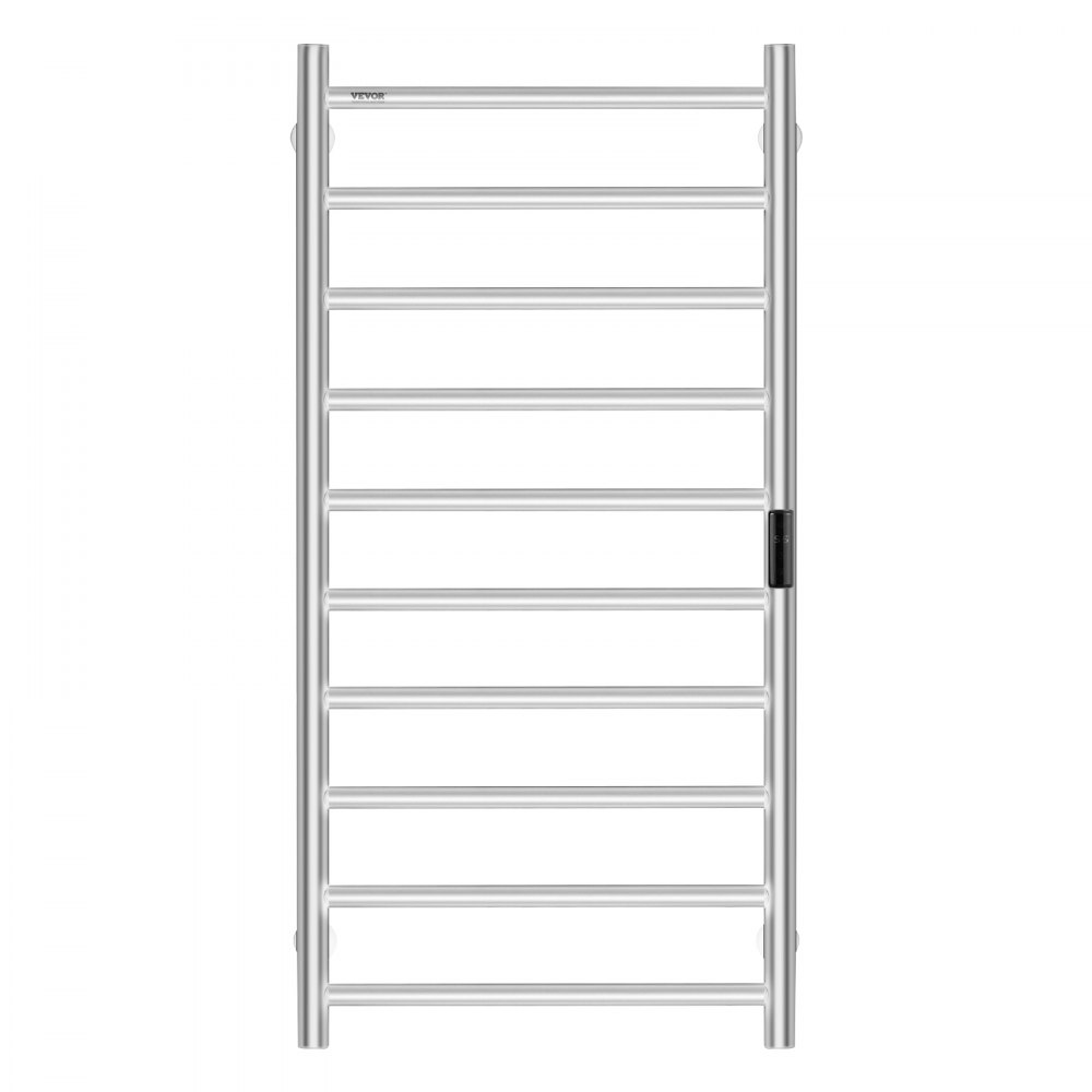 VEVOR 10 Bars Towel Warmer Rack, Wall Mounted Heated Towel Rack for Bathroom, IPX5 Waterpoof Towel Heater Rack with Timer & LED Display Screen, 5 Levels Adjustable Temperature Towel Heater, Silver