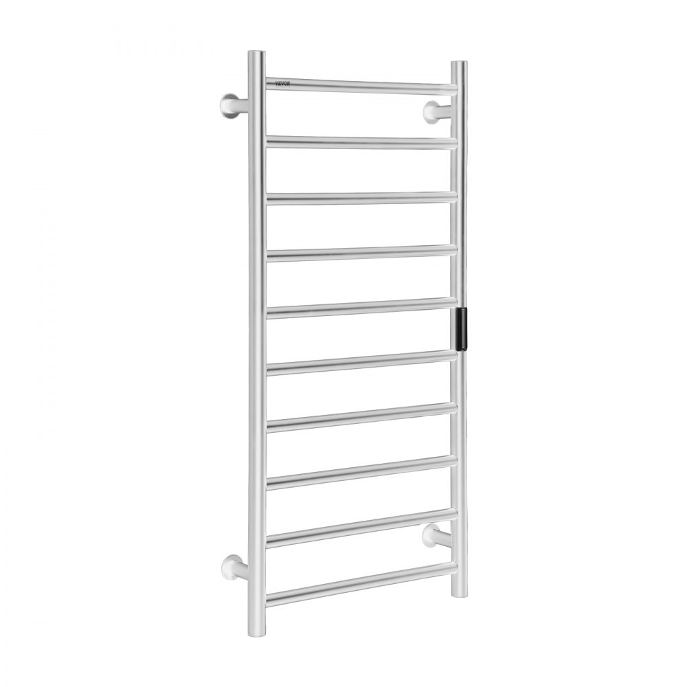 VEVOR 10 Bars Towel Warmer Rack, Wall Mounted Heated Towel Rack for Bathroom, IPX5 Waterpoof Towel Heater Rack with Timer & LED Display Screen, 5 Levels Adjustable Temperature Towel Heater, Silver