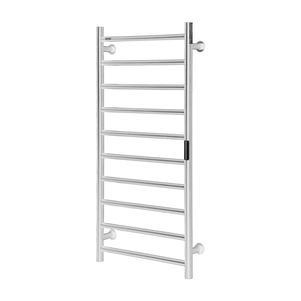 VEVOR 10 Bars Towel Warmer Rack, Wall Mounted Heated Towel Rack for Bathroom, IPX5 Waterpoof Towel Heater Rack with Timer & LED Display Screen, 5 Levels Adjustable Temperature Towel Heater, Silver
