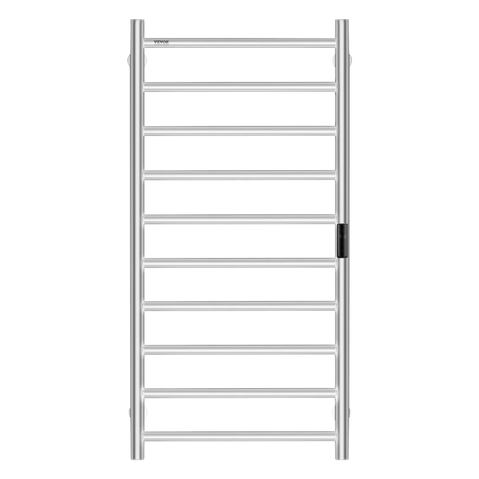 VEVOR 10 Bars Towel Warmer Rack, Wall Mounted Heated Towel Rack for Bathroom, IPX5 Waterpoof Towel Heater Rack with Timer & LED Display Screen, 5 Levels Adjustable Temperature Towel Heater, Silver