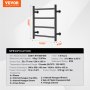 VEVOR 4 Bars Towel Warmer Rack, Wall Mounted Heated Towel Rack for Bathroom, IPX5 Waterpoof Towel Heater Rack with Timer & LED Display Screen, 5 Levels Adjustable Temperature Towel Heater, Black