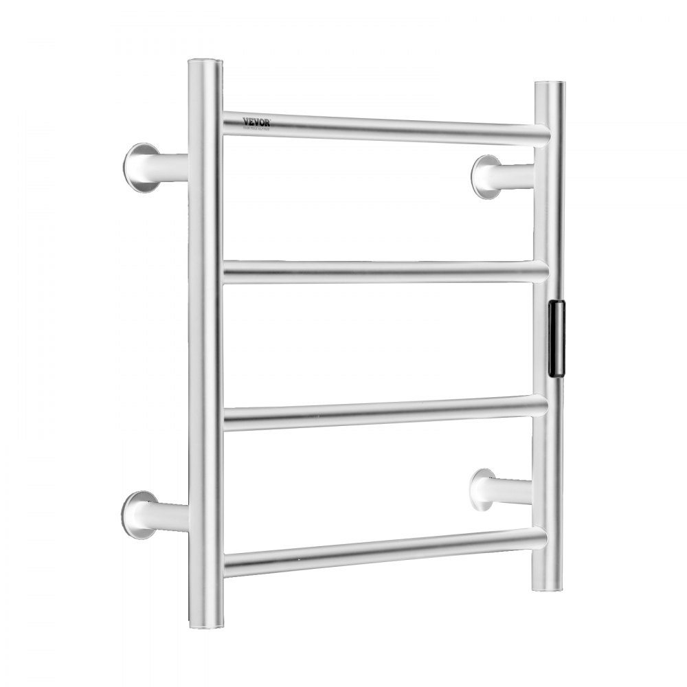 VEVOR 4 Bars Towel Warmer Rack, Wall Mounted Heated Towel Rack for Bathroom, IPX5 Waterpoof Towel Heater Rack with Timer & LED Display Screen, 5 Levels Adjustable Temperature Towel Heater, Silver